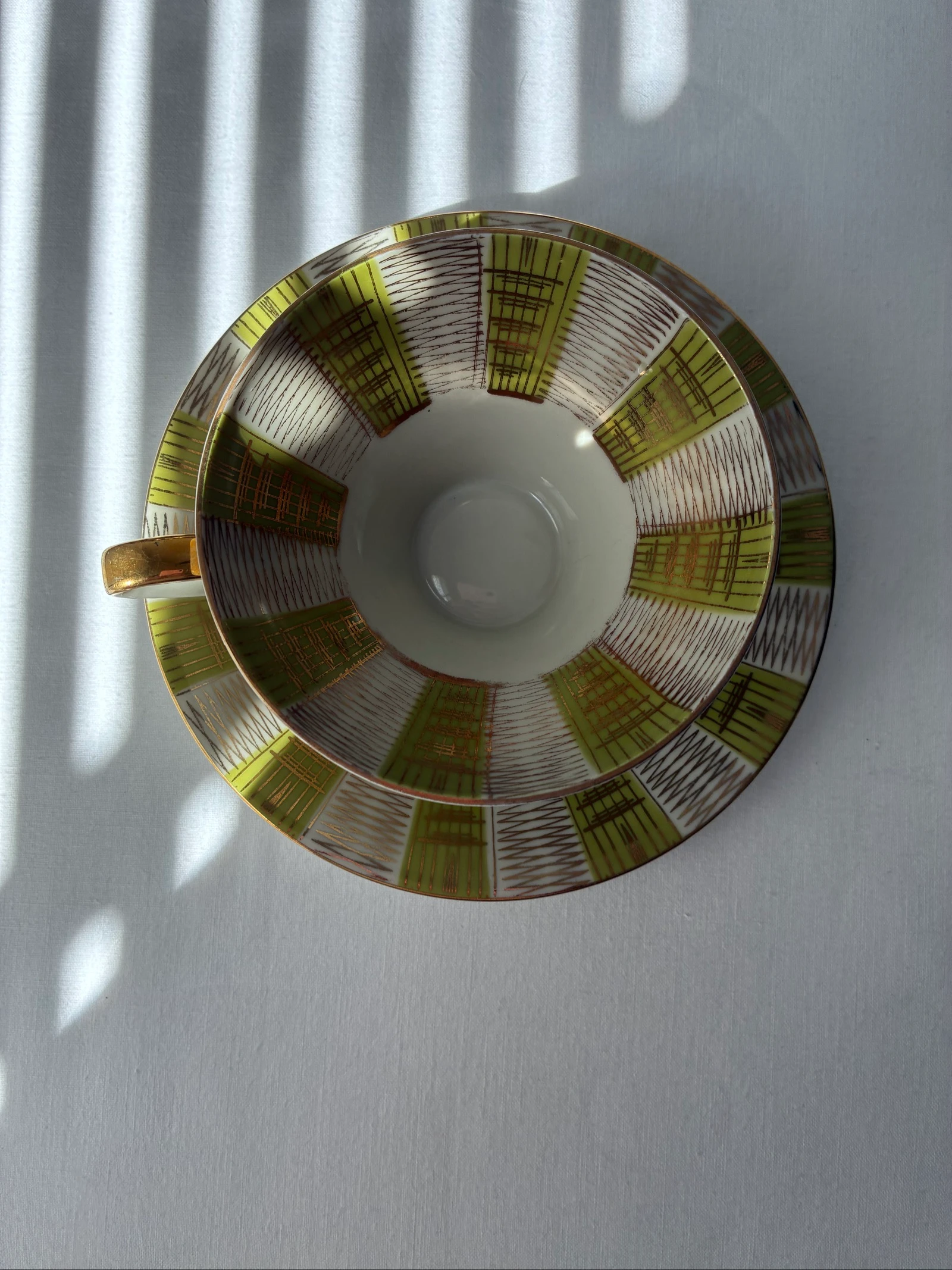 Vintage Bavaria Kop en Schotel  Groen/Goud Mid-Century